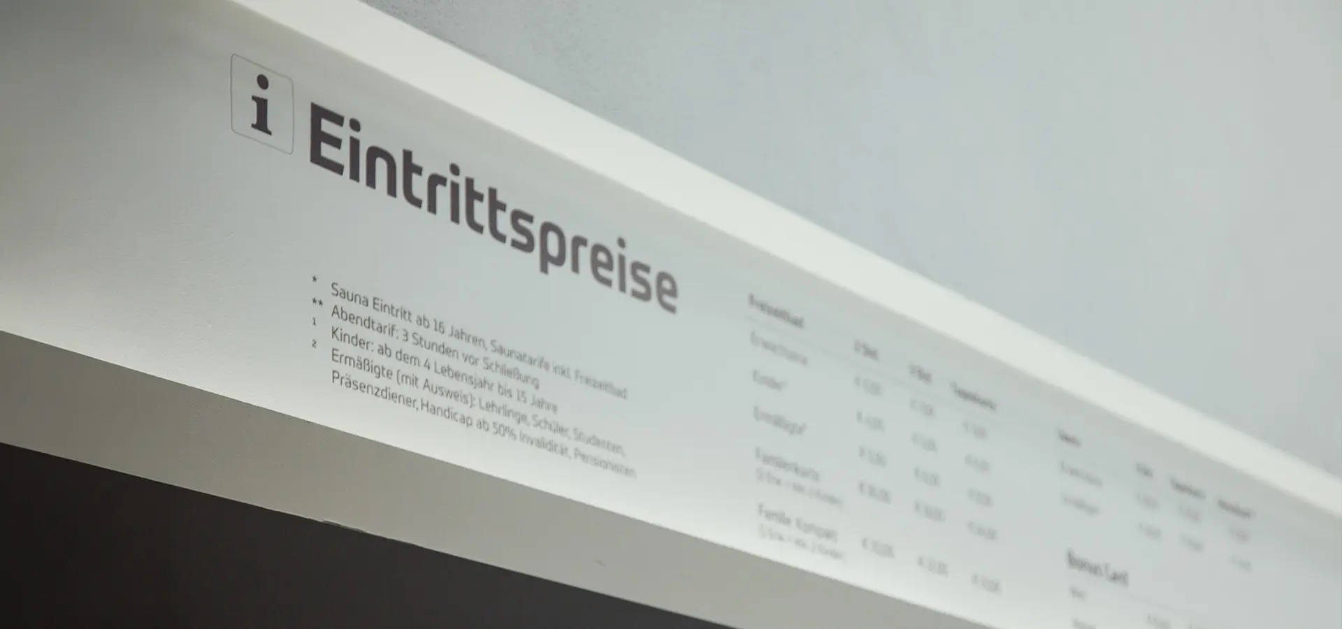 Eintrittspreise auf einem Wandabschnitt